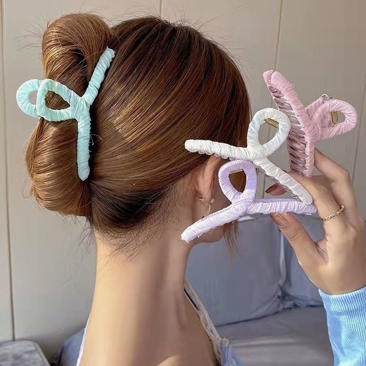 Jepit Rambut Salon JUMBO 11cm dilapisi dengan Pita Satin Bentuk Simpul Jedai Aklirik warna Bening Ki