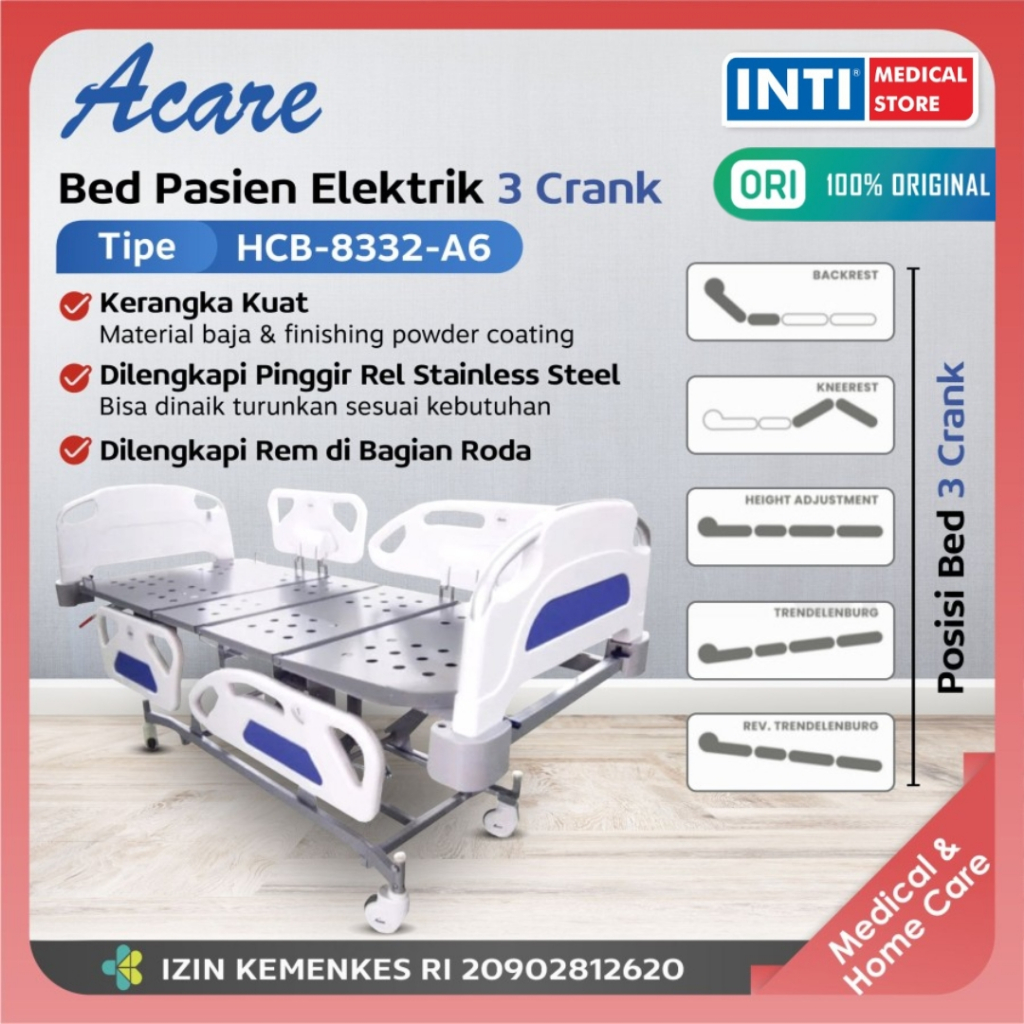 Acare | Ranjang Pasien HCB-8332-A6 | Hospital Bed Electric 3 Crank