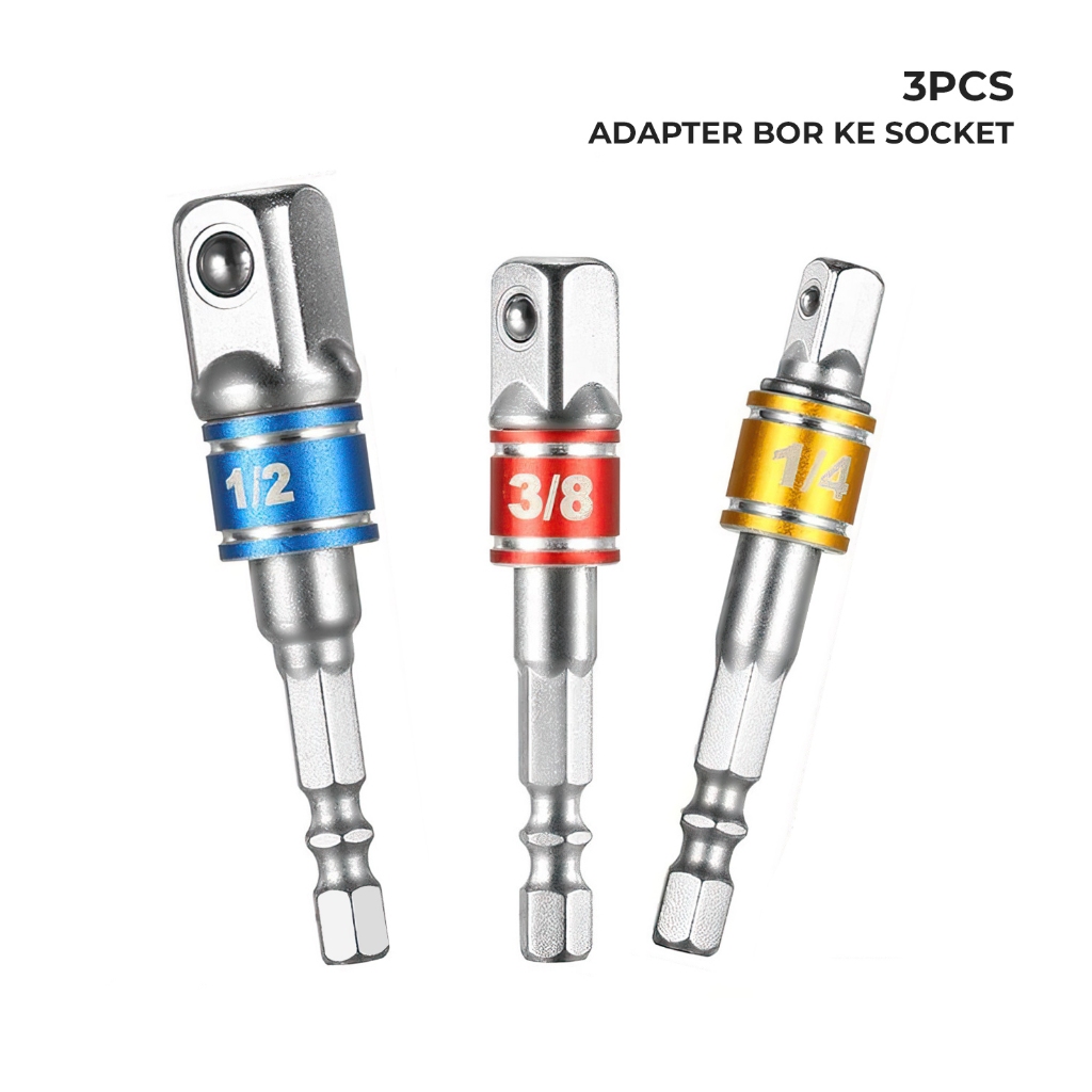 Allefix Adaptor Bor ke Socket 1/4 3/8 1/2 inch set 3pcs- 6734