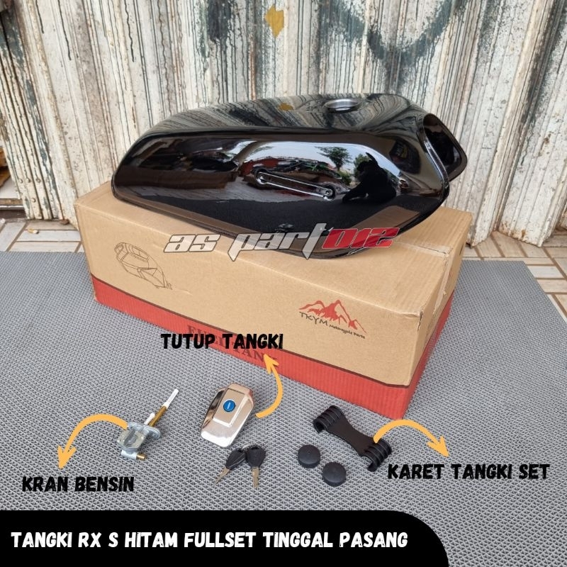 TANGKI RX S RX SPESIAL HITAM FULLSET TUTUP TANGKI KRAN BENSIN DAN KARET TANGKI SET