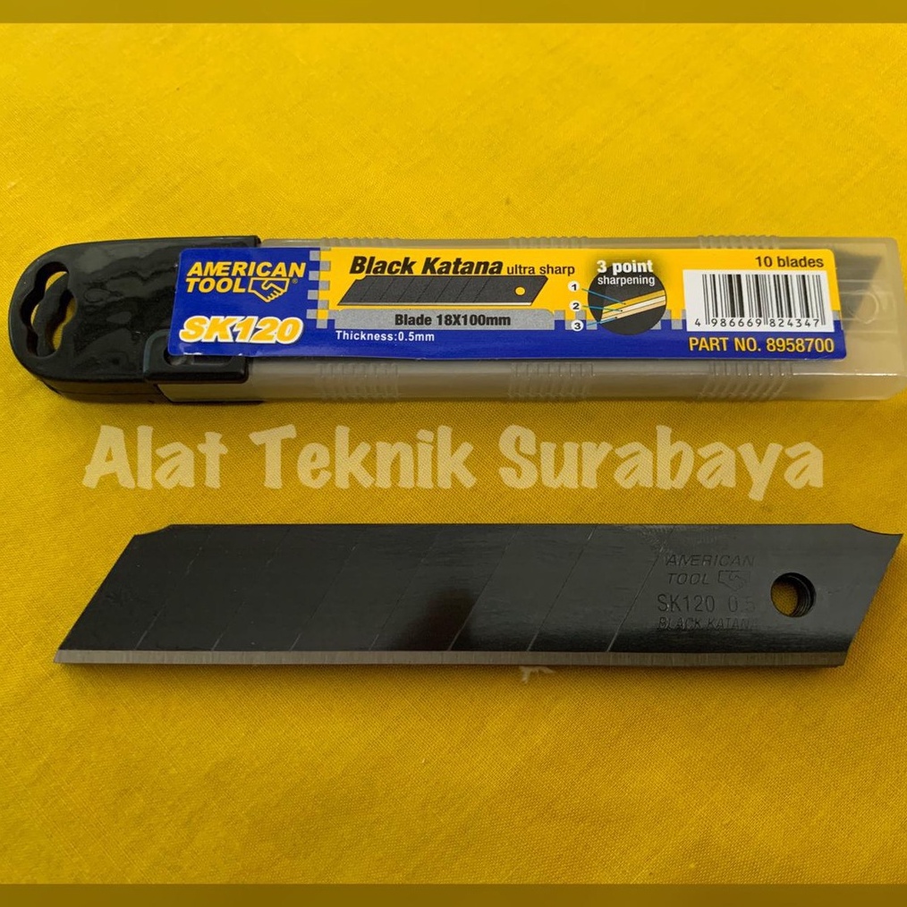 

KODE Y39H ISI CUTTER SILET AMERICAN TOOL ISI 1 BUAH BLACK KATANA ULTRA SHARP SK12 MATA REFILL 1 PCS