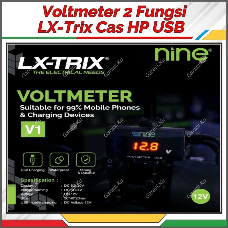 VOLTMETER CAS HP 2 MODE NINE LUXIMOS WATERPROOF ALAT TEST AKI LUMINOS MOBIL MOTOR