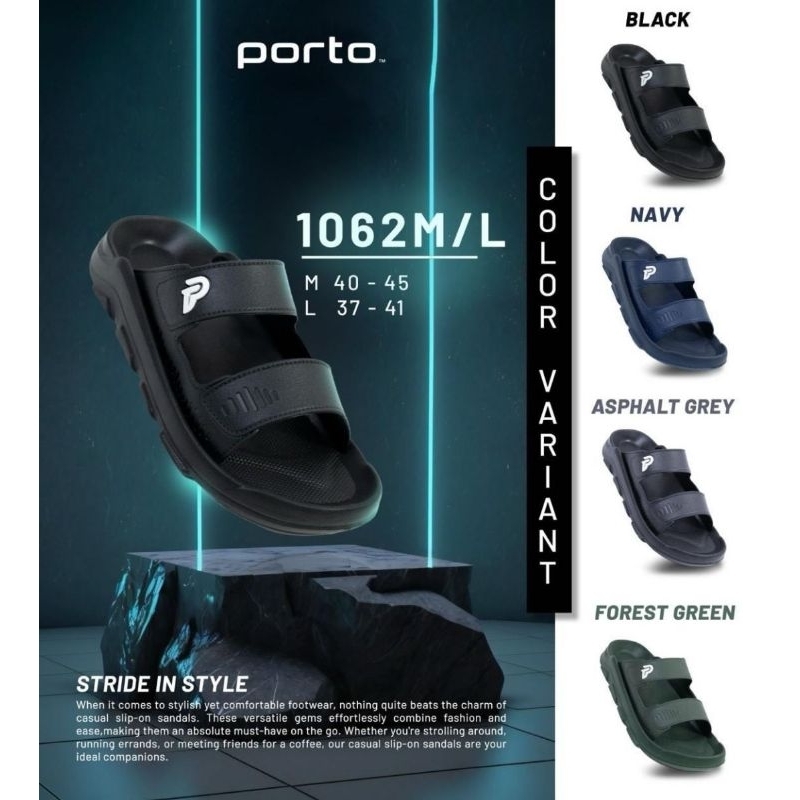 Sandal Karet Pria Size Jumbo Porto 1062M Model Tali Dua (SIZE 40-45) Kedap Air