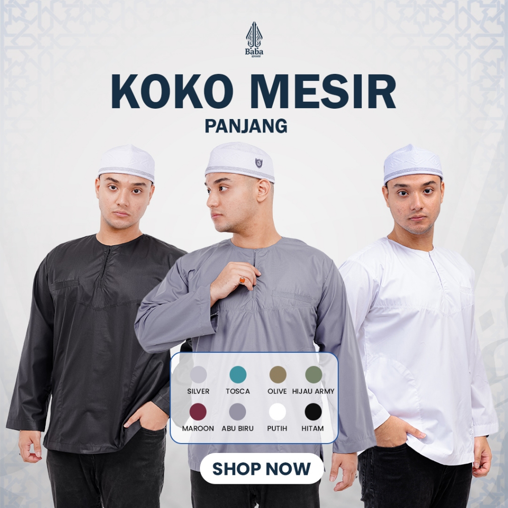 Koko Mesir Babagaf Lengan Panjang Tanpa Kerah Koko Polos Pria Dewasa