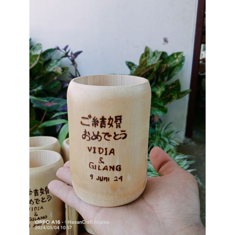 souvernir gelas bambu request nama
