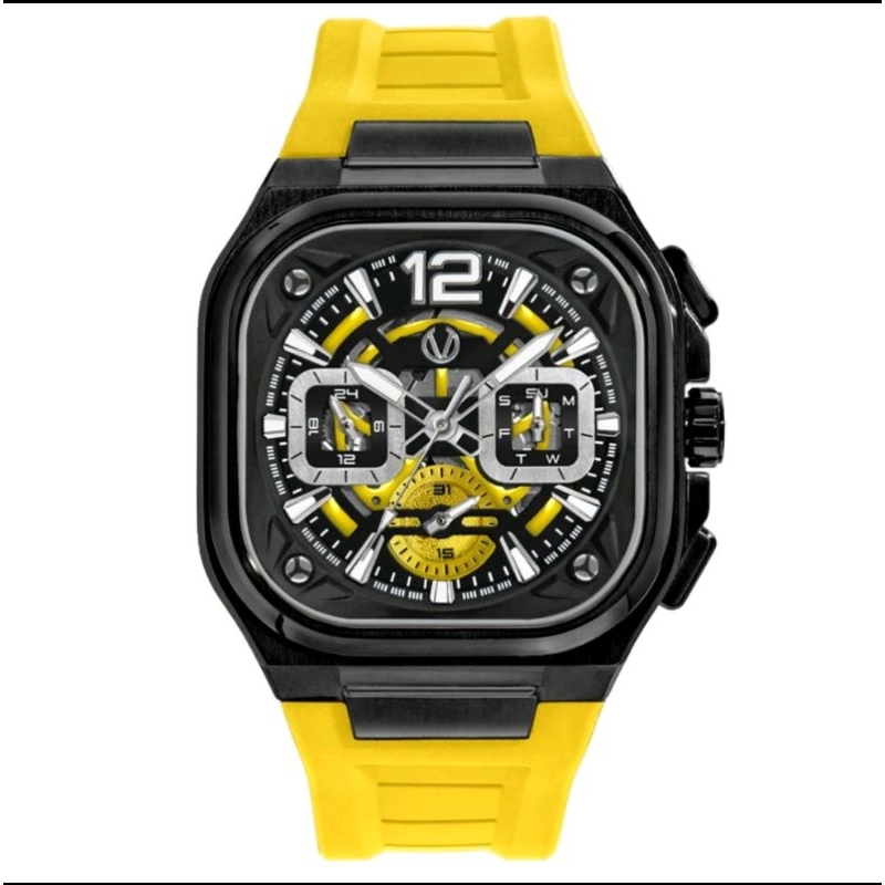 Terbaru Christ Verra CV 109068G-36 Jam Tangan Pria Rubber Black Yellow Original