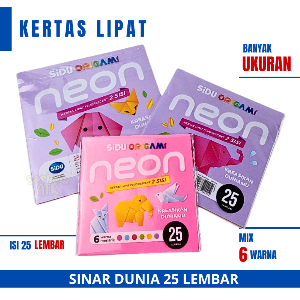 

Origami SIDU Neon 2 Sisi/Kertas Lipat Berwarna Uk. 12x12 (25 Lembar)