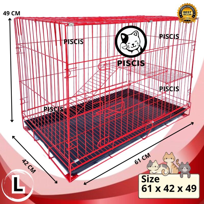 KANDANG KUCING MURAH 2 TINGKAT SIZE L 60x42x49 Kandang Besi Lipat