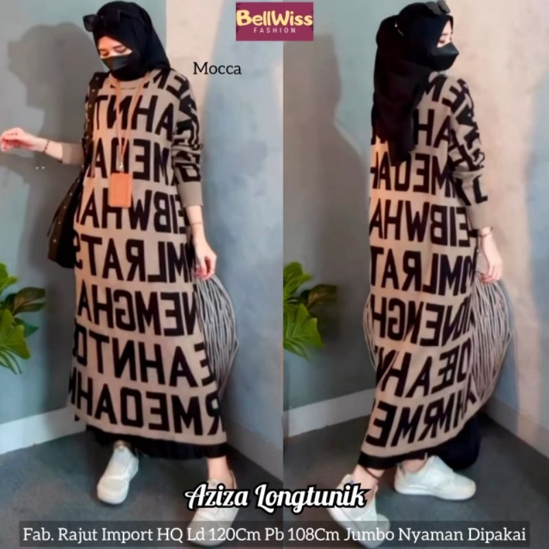 Atasan long tunik wanita AZIZA LONG TUNIK bahan rajut import hq