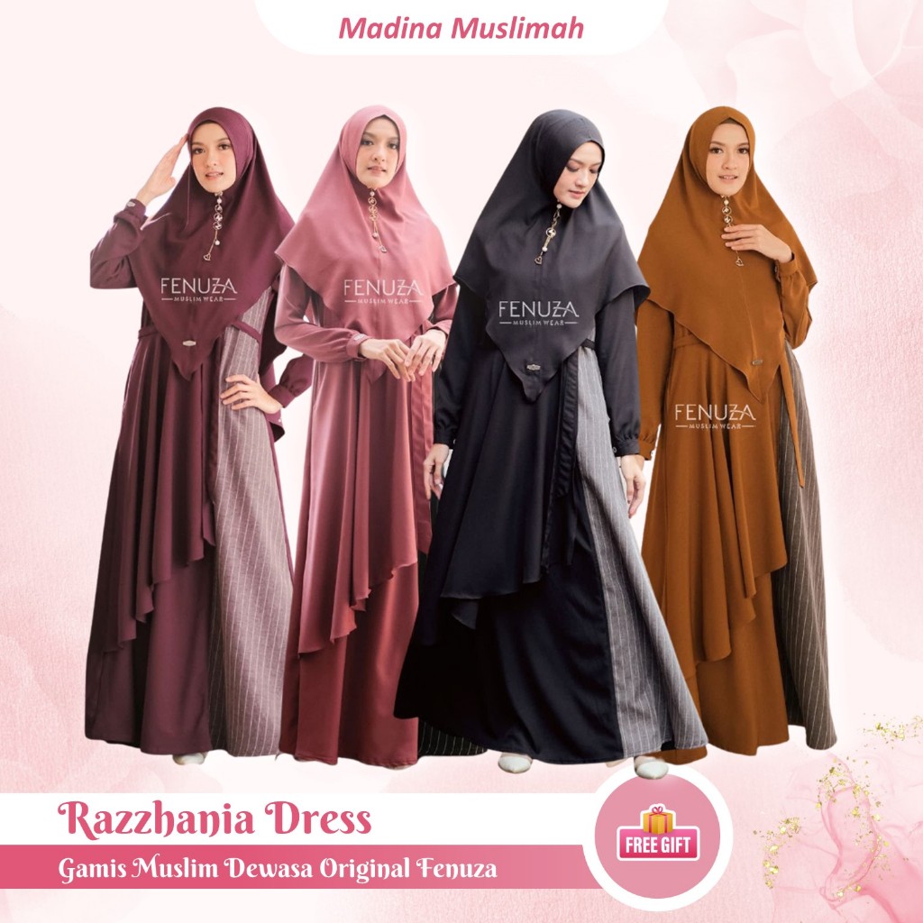 [Original] Razzhania Dress by Fenuza Gamis Bahan Renatta Crepe mix Linen Bugati Stripes Baju Hari Ra