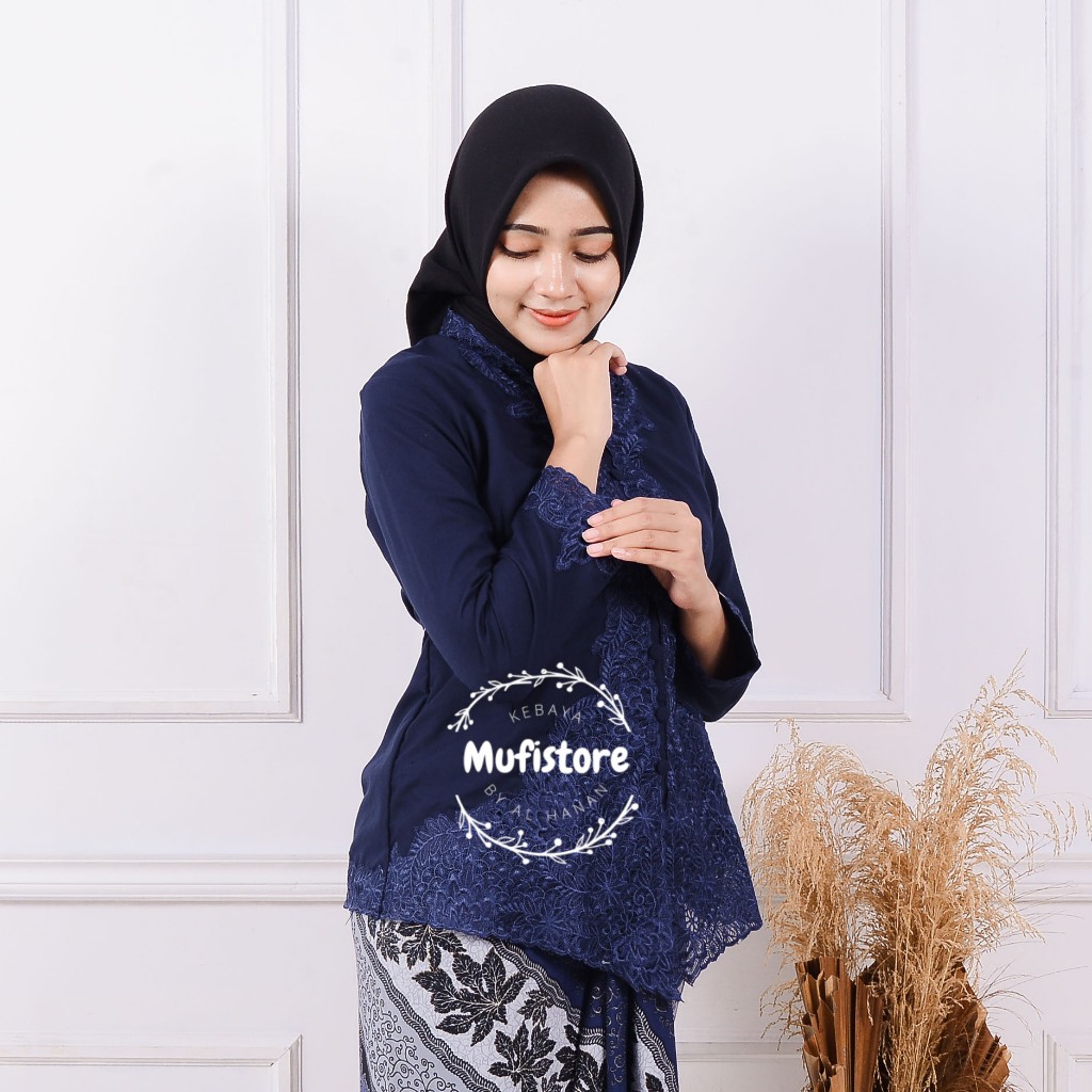 Kebaya modern encim dewasa navy senada terlaris - Kebaya bordir - Kebaya katun wisuda
