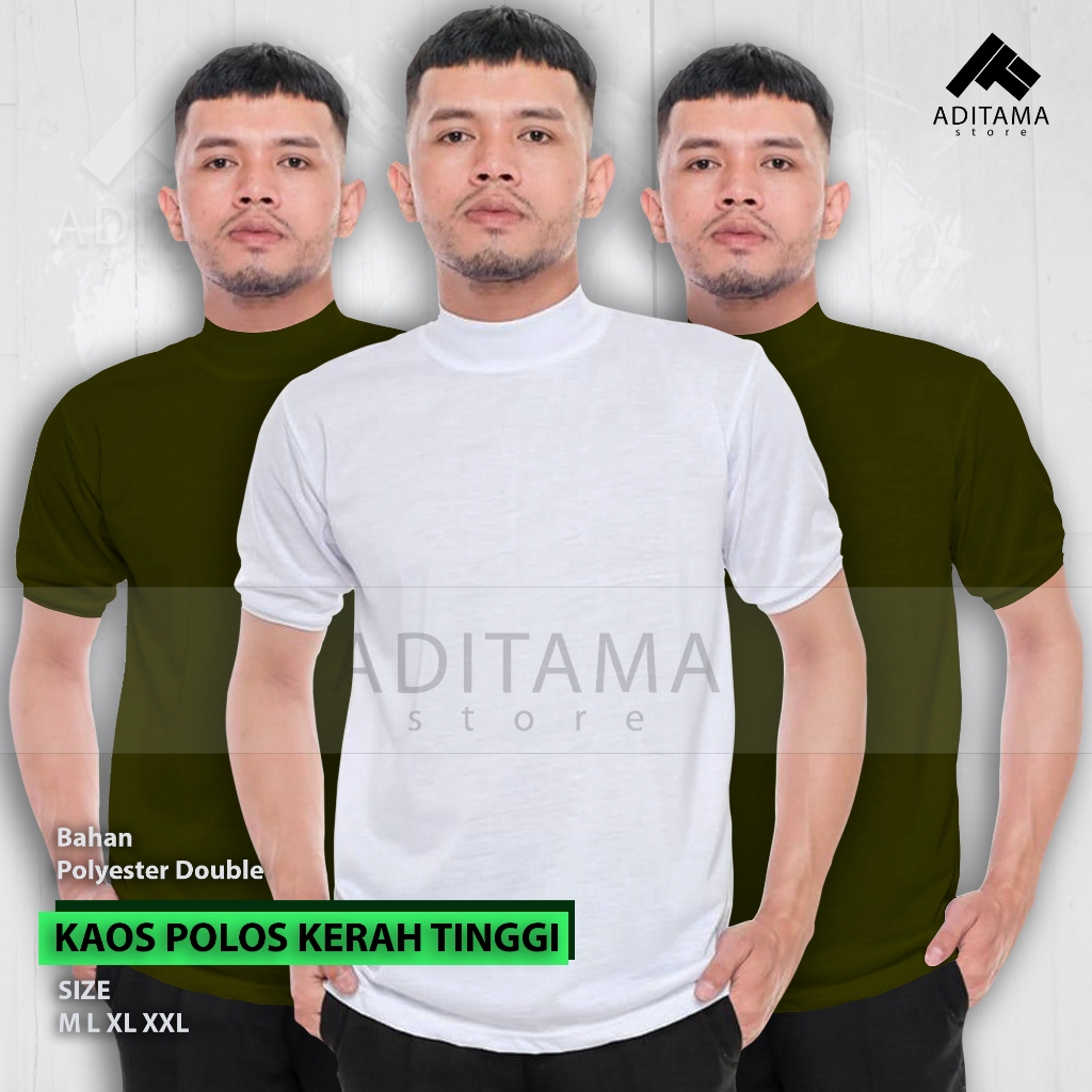 KAOS KERAH TINGGI HIJAU ARMY - KAOS OBLONG POLOS KERAH TINGGI - KAOS LENGAN PENDEK KERAH TINGGI