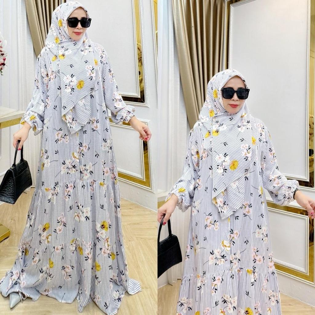 Gamis Alen Set Syar’i Busui Frendly Jilbab Kancing Muslim Nyaman Panjang Rayon