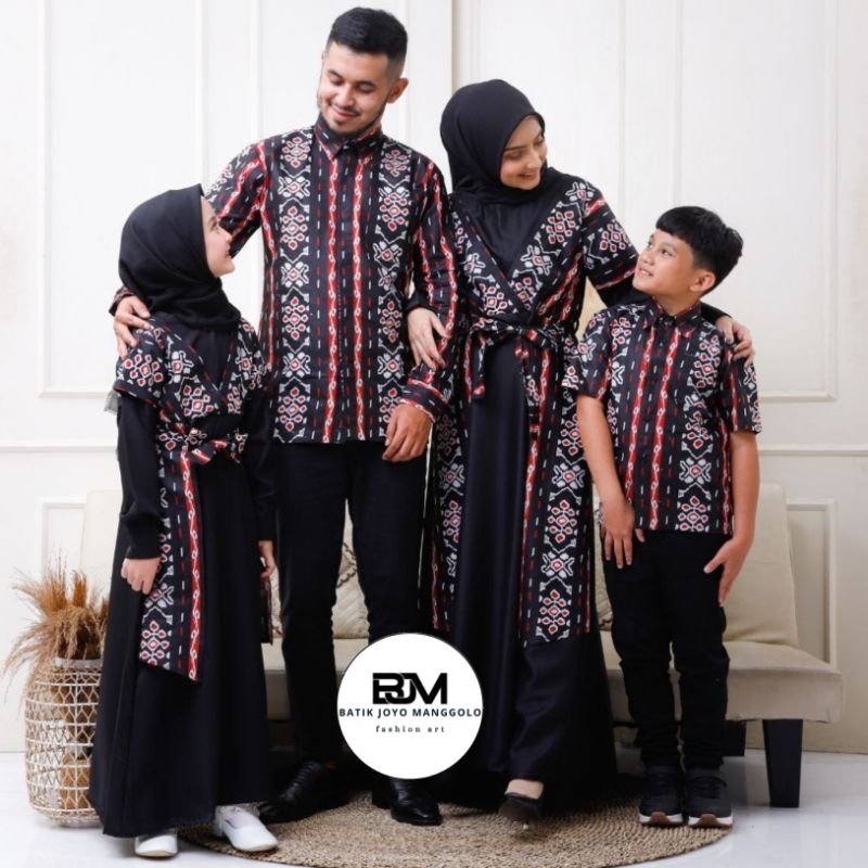 Baju Batik Couple Keluarga Songket Merah Kombinasi Modern Ayah Ibu Anak Set Pakaian Couple Keluarga 
