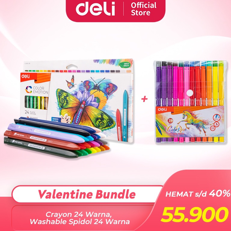 

KODE L95J Deli Bundle Edisi Valentine 1set Crayon 24 warna 1set Spidol 24 Warna VAL2221