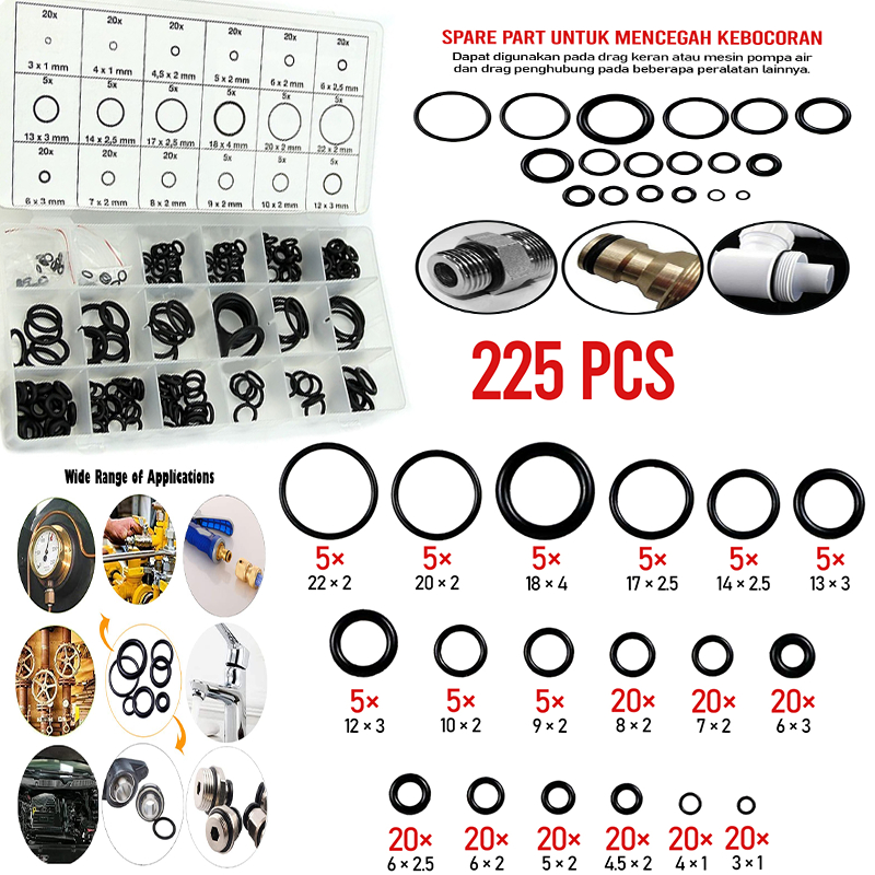 O Ring Seal Karet Rubber O-Ring Seal Tightening Multifungsi Oring Set Box 200pcs - 419pcs