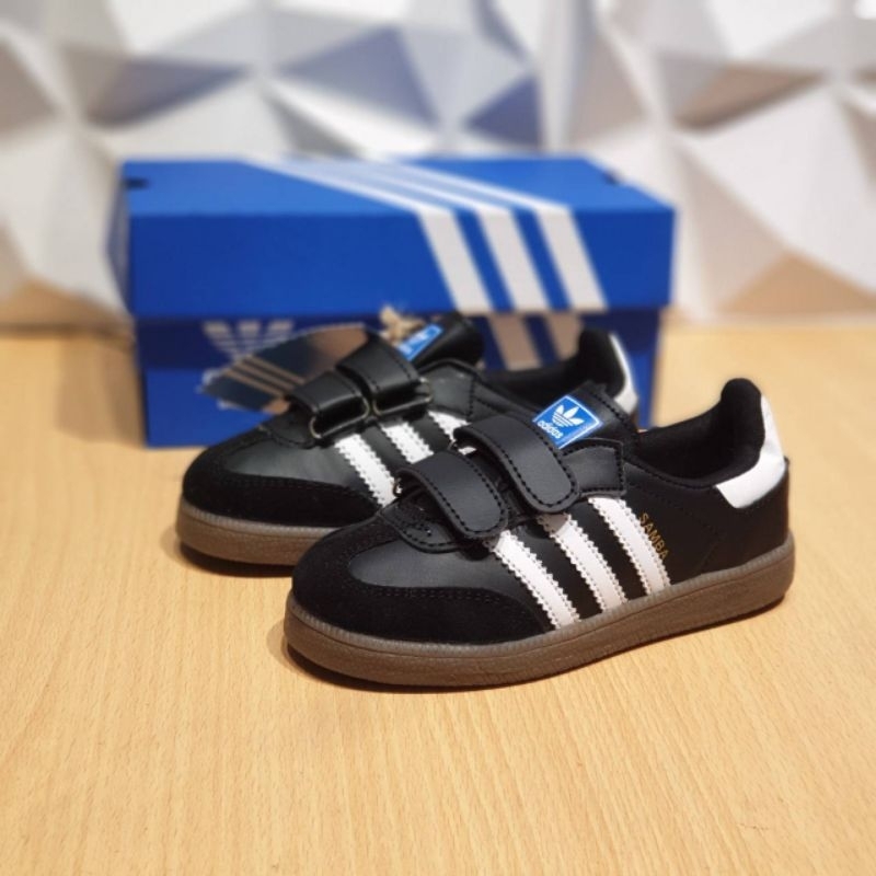 SEPATU ANAK ADIDAS SAMBA HITAM PUTIH MODEL PEREKAT KIDS 1 TAHUN UNISEX