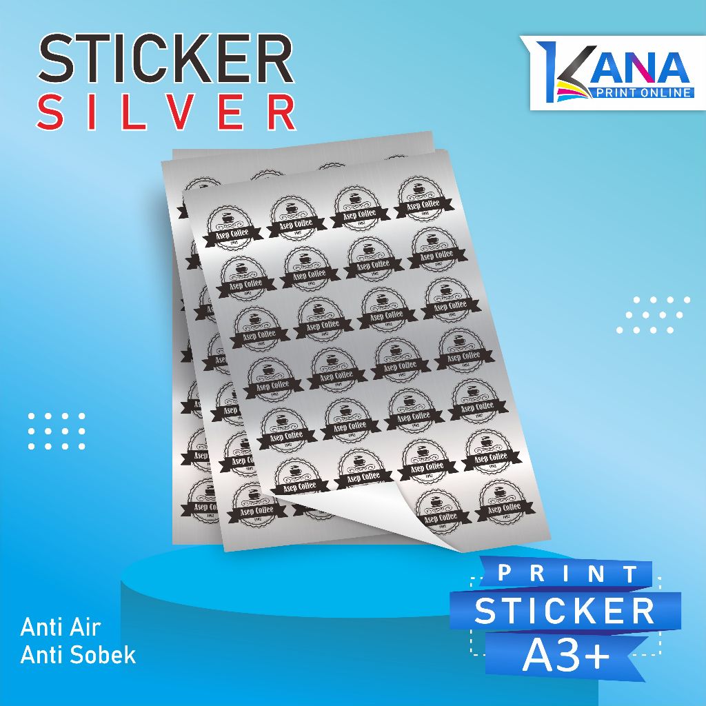 

Print Stiker Lebel Silver / Cetak Sticker Label Vynil Waterproof / logo kemasan murah