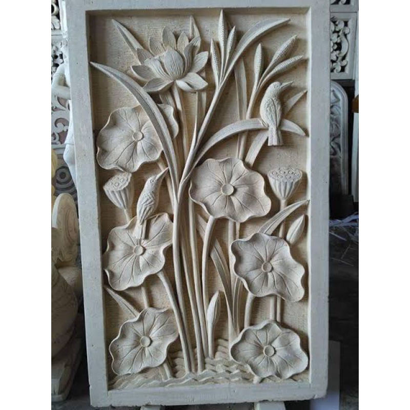 BATU ALAM UKIRAN RELIEF CUMTOM BUNGA BUNGA JOGJA HIASAN DINDING