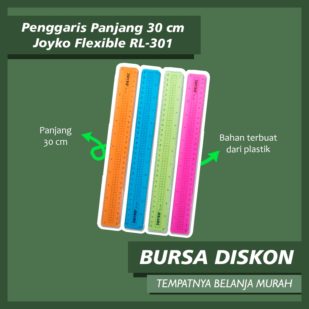 

Penggaris Flexible Joyko RL-301 30 cm Ruler Mistar Plastik Garisan