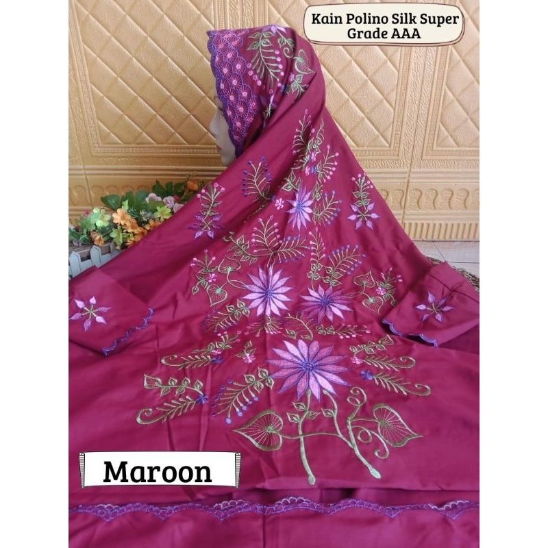Mukena Dewasa Terusan Polino Silk Super Warna Maroon Bordir Kudusan
