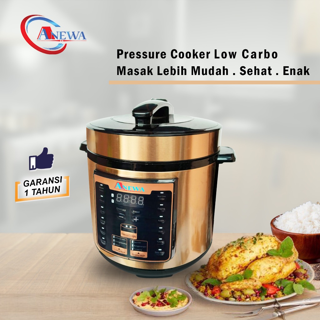 Anewa Presto Listrik Low Carbo Rice Cooker Multicooker Pressure Cooker Cegah Diabetes Original