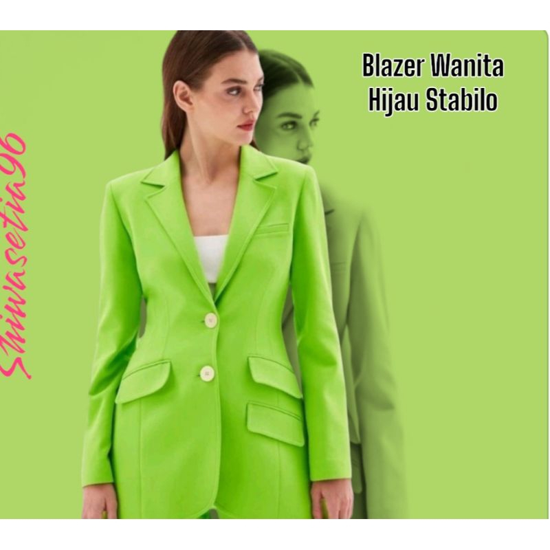 Blazer Wanita Formal Hijau Stabilo /Jas Wanita Stylish /Baju Kerja Kantor Wanita Formal /Blezer keki