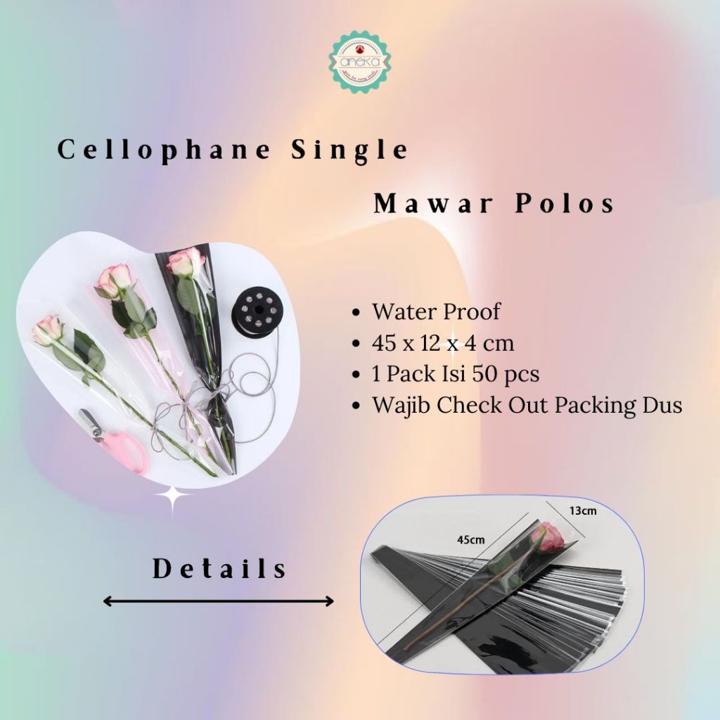 

RB ANEKA - [ 50 Lembar ] Cellophane Plastik Single Bouquet Pembungkus Bunga Mawar Satuan Bungkus