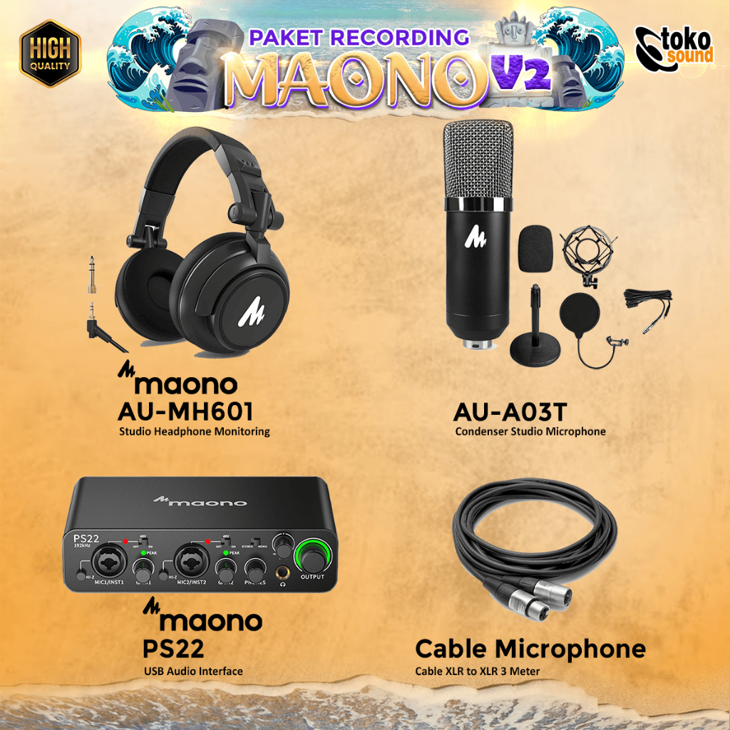 PAKET RECORDING MAONO V2 - MAONO PS22 - MAONO AU A03T - MAONO MH601