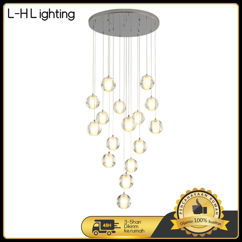 LH Lighting - Lampu Gantung Tangga Kristal Nordic Lampu Gantung Ruang Makan Modern Villa Lampu Ruang