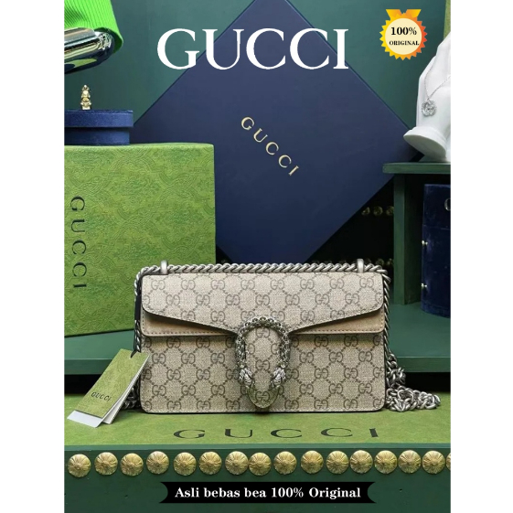 GUCCI Dionysus Tas tangan super mini berbahan kanvas seri Dionysus GG Supreme bag Tas bahu GG kecil 