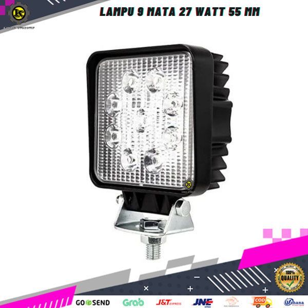 Lampu Led Tembak Kabut Sorot Putih Depan Worklight 27 Watt Kotak Variasi Mobil Truk