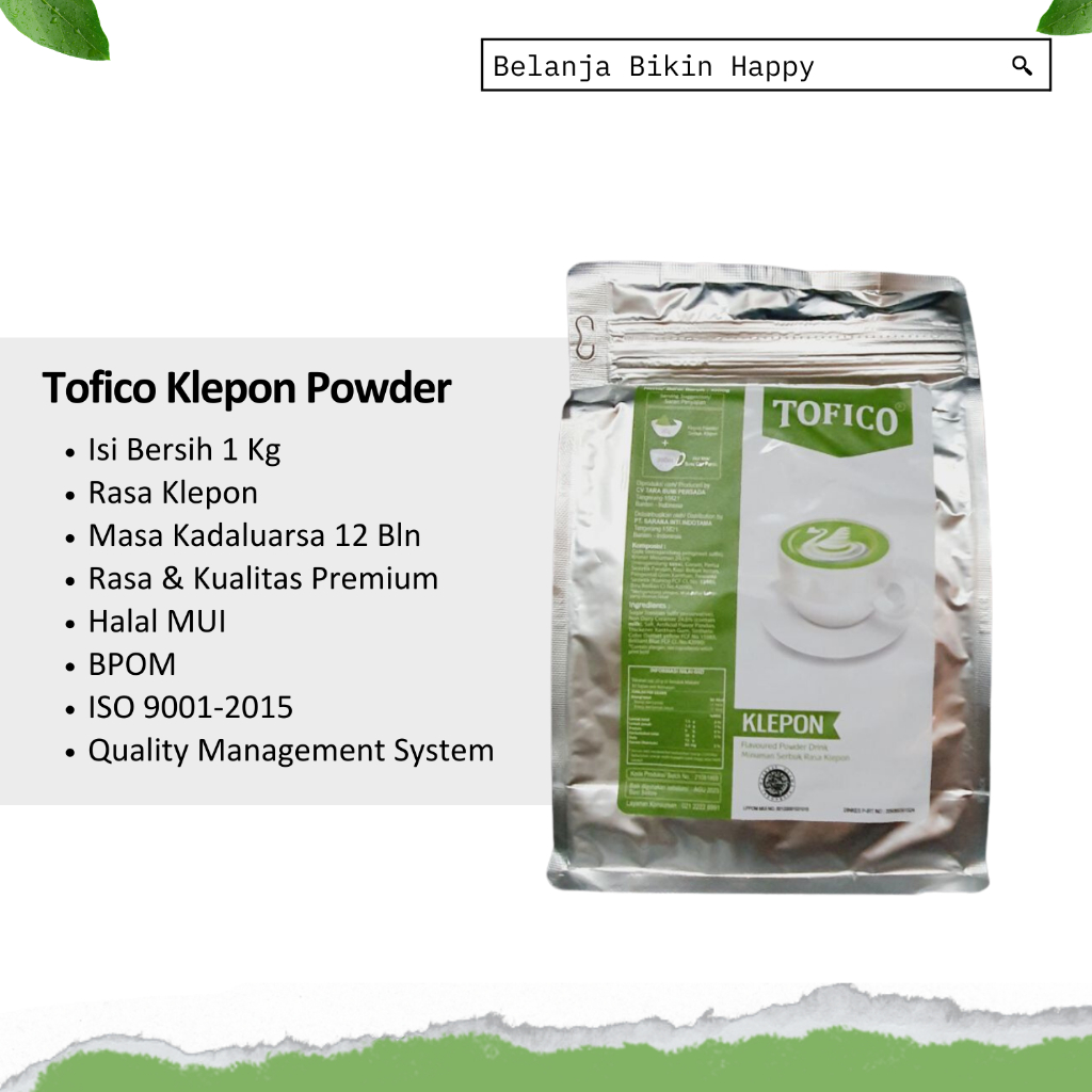 

Bubuk Klepon 1kg / Bubuk Minuman / Tofico Klepon Powder 1 Kg