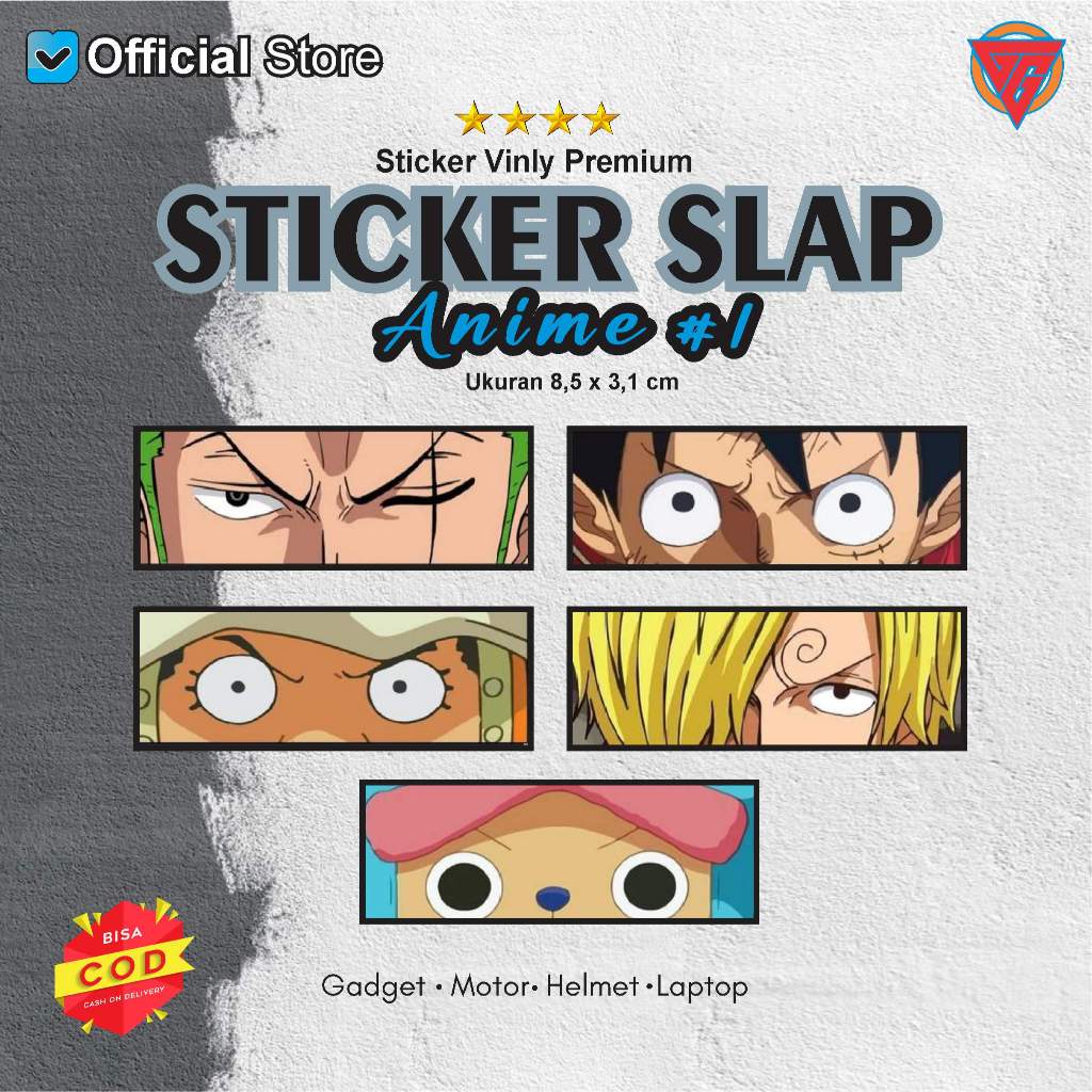 

Sticker Slap Anime One Piece Stiker Hologram Jepang 8,5 cm Waterproof Untuk Laptop, Case Hp 5pcs