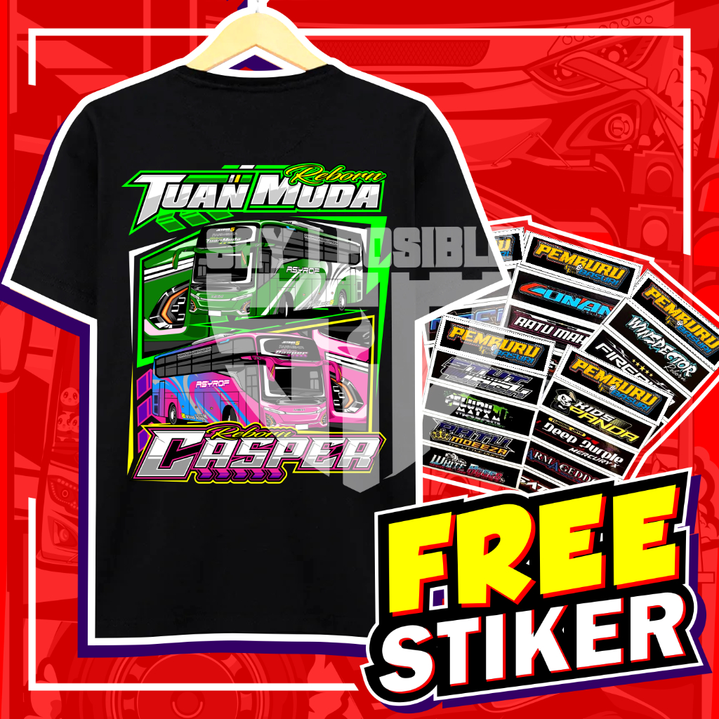 ( FREE STIKER ) KAOS BUS MANIA TUAN MUDA X CASPER UPIN IPIN REBORN ANAK DAN DEWASA