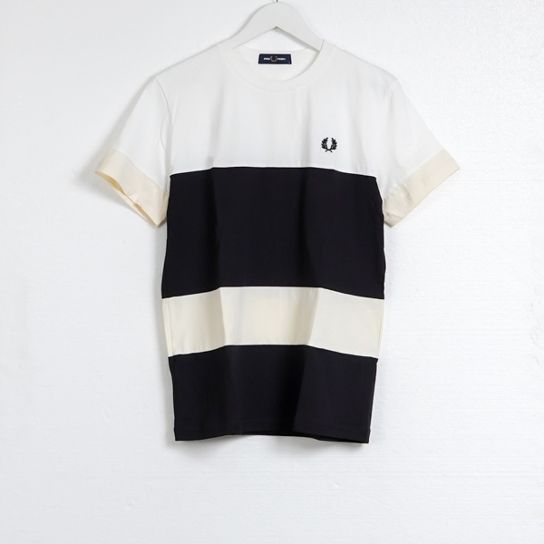 Kaos FRED PERRY LOGO POCKET STRIPE BLACK WHITE Tshirt 100% ORIGINAL