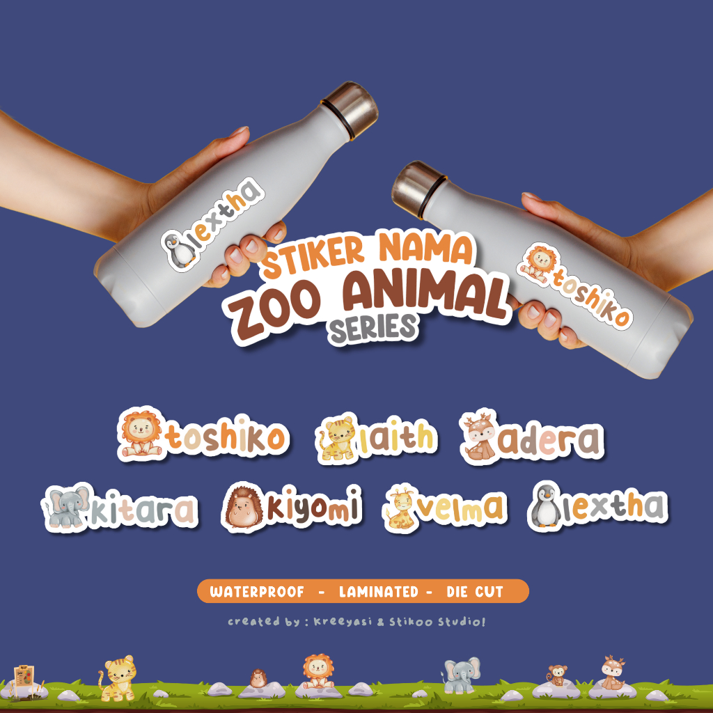 

Zoo Animals - Stiker Label Nama Custom - Waterproof - Stiker Tumbler Hampers - Stikoo