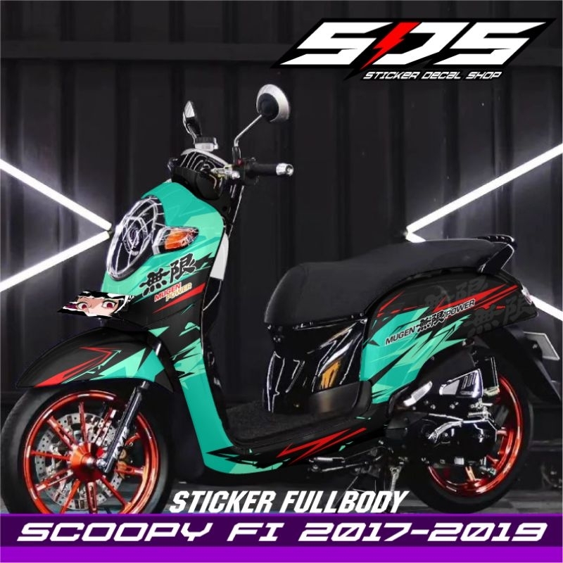 Decal Motor Honda Scoopy FI 2017-2019 Full Body Stiker Skotlet Variasi Full Block Desain Mugen Japan