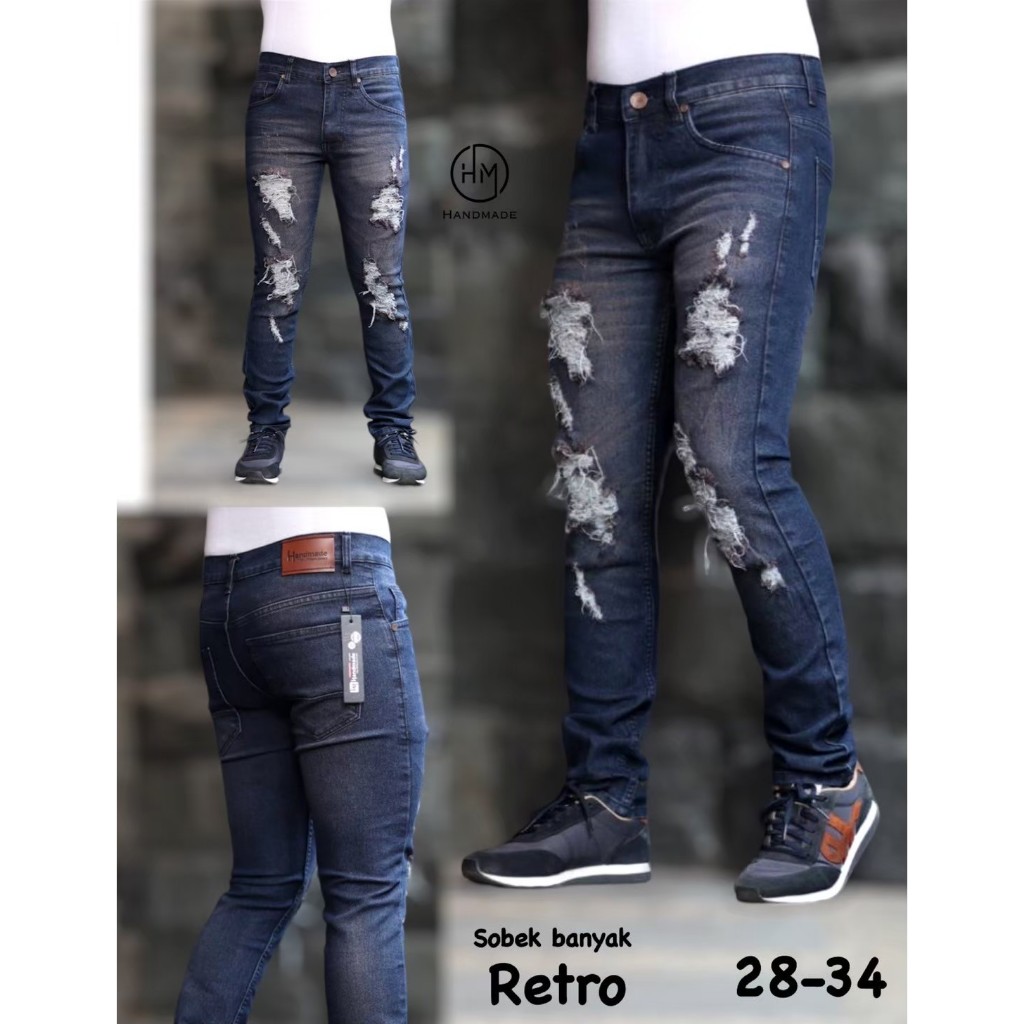 Celana Jeans Pria Slim Fit Standar Sobek Strech / Jeans Premium Size 28-34 / Boyfriend Cowok Jeans /