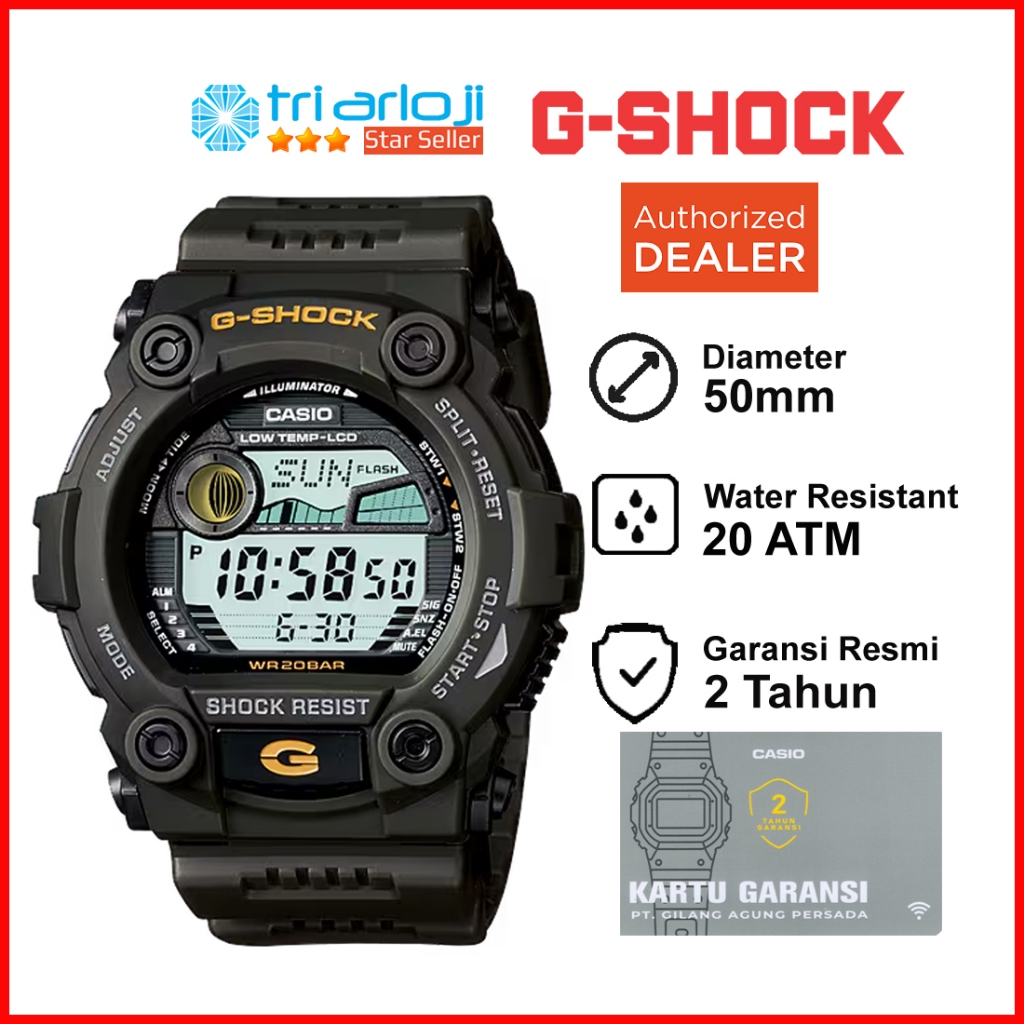 Casio G-Shock G-7900-3DR Jam Tangan Pria GShock  G-7900-3  G-7900  G7900 Hijau Army Original