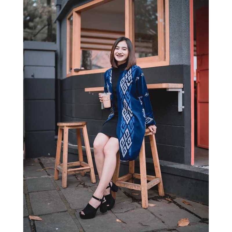 Outer wanita - outer tenun - cardigan tenun - rompi tenun - long cardi