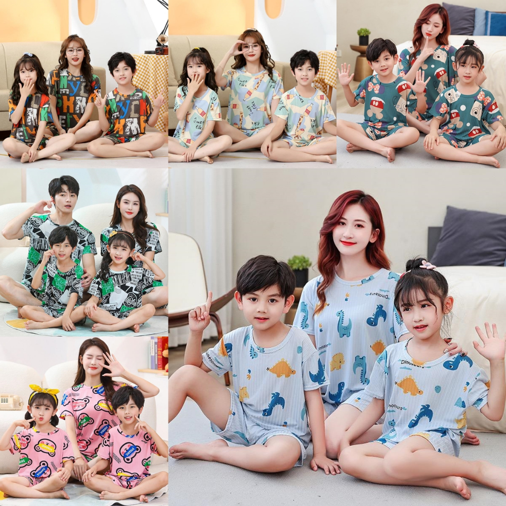 Setelan Baju Kapelan Ayah Ibu dan Anak impor Lengan Pendek 1Tahun - Dewasa