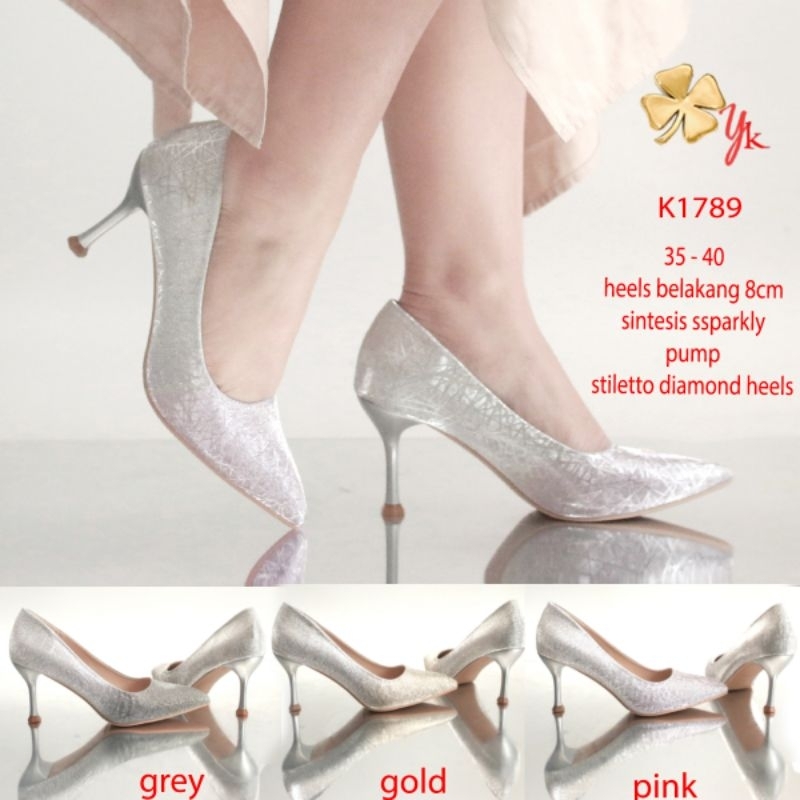 Ykshoes 1789 heels 8cm pump heels gold silver pink heels sepatu pump pantofel pesta stiletto heels s