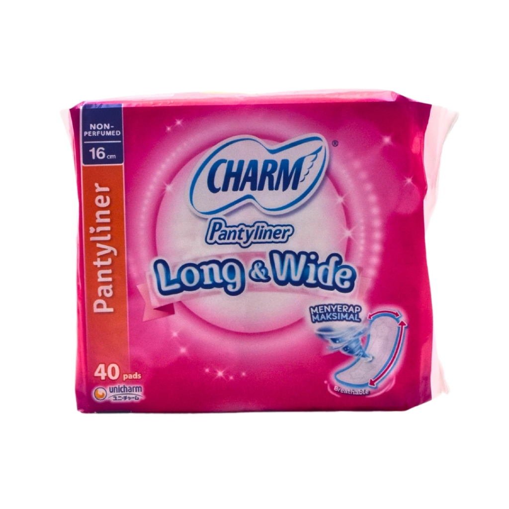 Pembalut Panty Liner CHARM Long Wide Non Perfumed 40 pads Absorb Fit Breathable