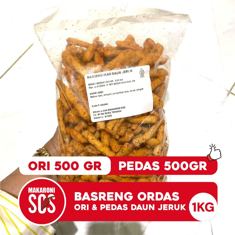 BASRENG (ORDAS) Komplit ORI PEDAS 1KG Basreng Pedas Daun Jeruk + Basreng Ori Daun Jeruk
