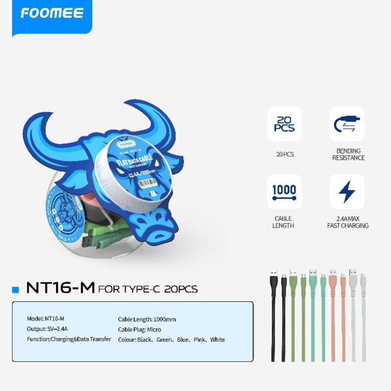 LANGSUNG ATC FOOMEE NT16 KABEL DATA MICROTYPE CLIGHTNING 1 TOPLES ISI 2 PCS 1M FAST CHARGER ORIGINAL