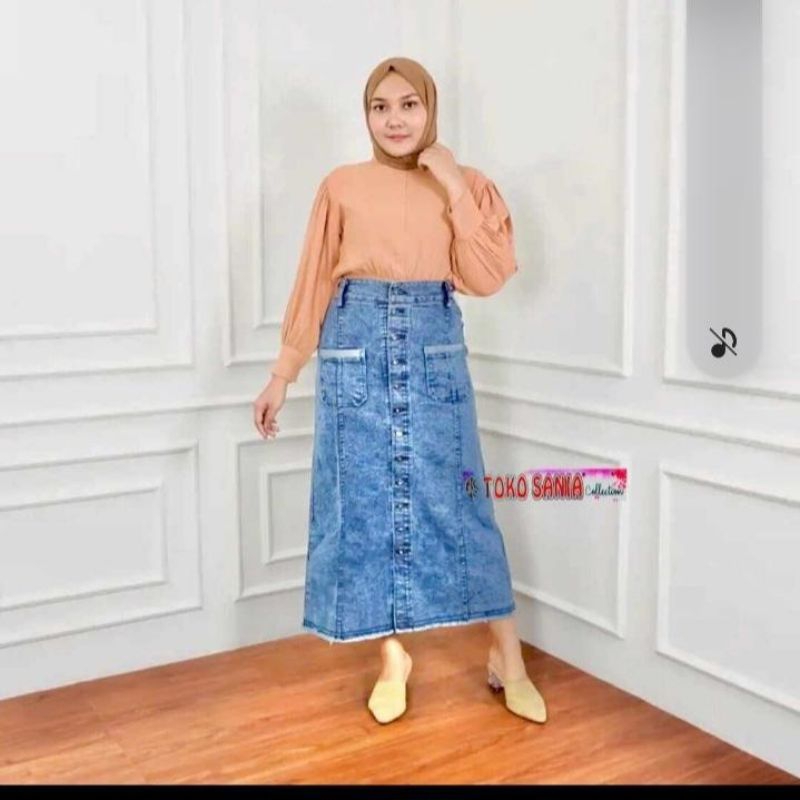 ROK SAKU DEPAN JEANS SPAN PREMIUM ORI BY SANIA COLLECTIONS