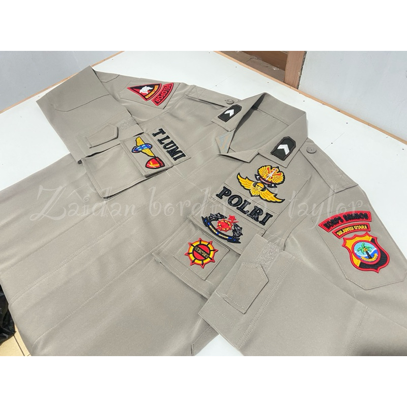 Baju seragam pdl Tactical brimob 1 stell atribut rata dan timbul