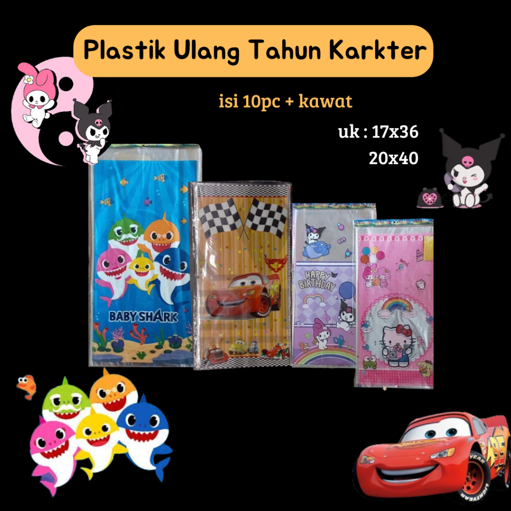 [ISI 10PC] OPP plastik bingkisan ulang tahun karakter / goodie bag / plastik snack / kantong ultah /