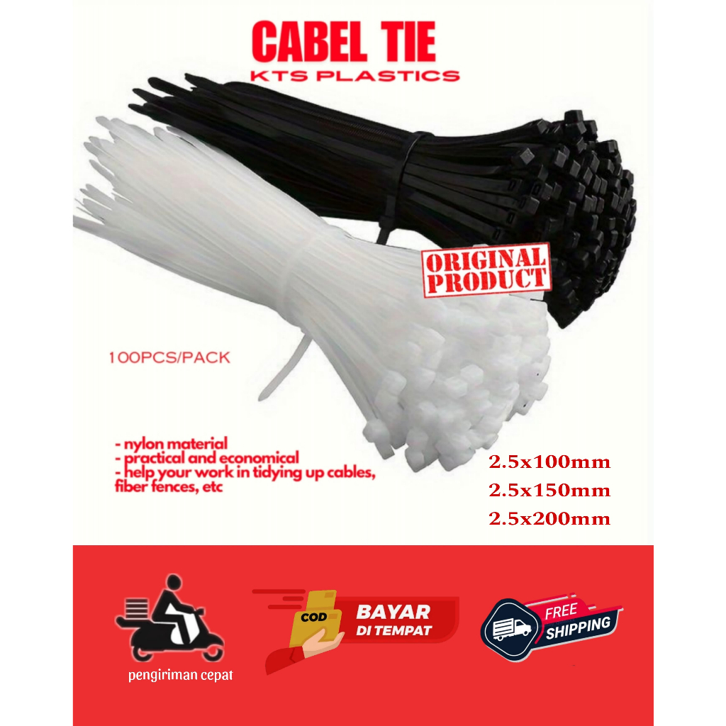 

Kabel Ties 2.5x100mm/2.5x150mm/2.5x200. Hitam/Putih